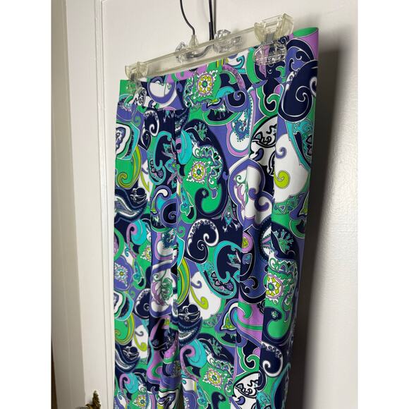 Jude Connally Trixxie Wide Leg Pants Green Purple Paisley Stretch XS Slinky Boho - Picture 3 of 8